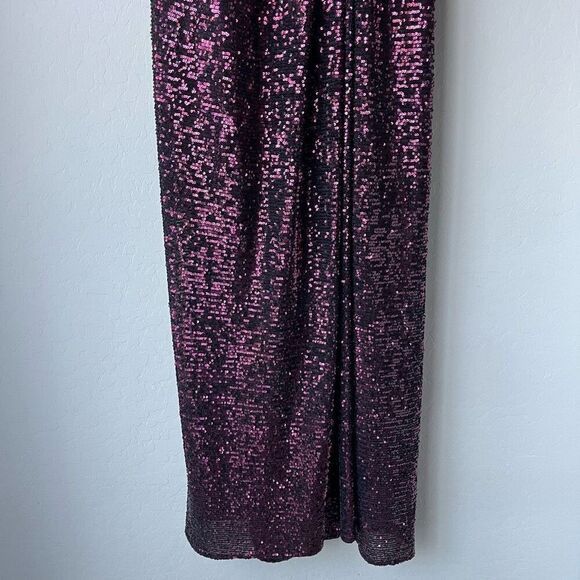 Rene Ruiz Gown Burgundy‎ Off the Shoulder Sequin Cocktail Formal Maxi Dress Sz 4 - Picture 5 of 12